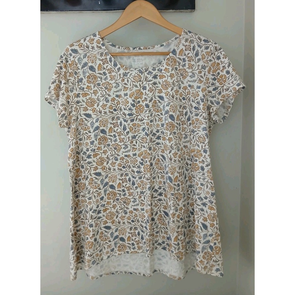J. Jill Pure Jill Scoop Neck Elliptical Tee Shirt Size Large S/S Floral Cotton